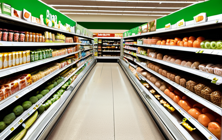 **A supermarket aisle with healthy food options prominently displayed near the checkout, illustrating a "nudge" to encourage healthier choices.**