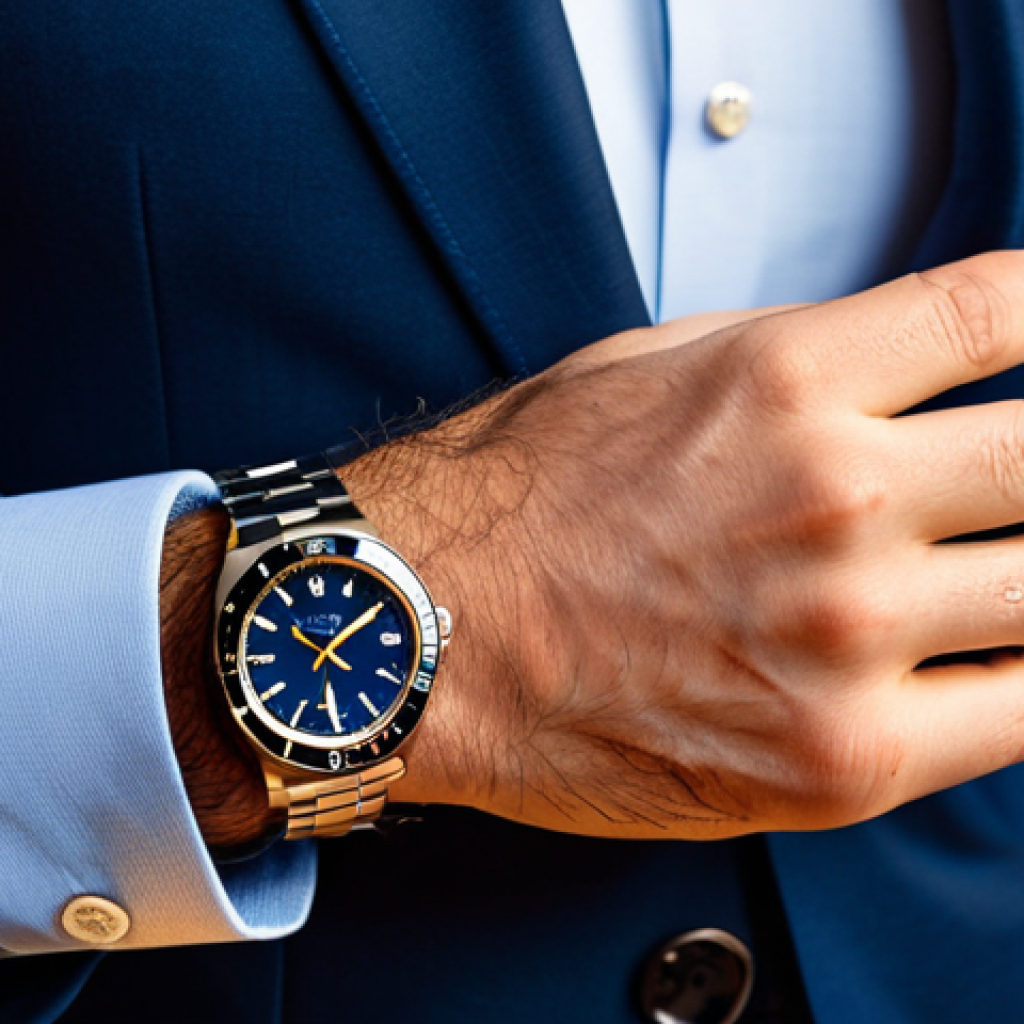 Limited Edition Watch Launch**
"A close-up shot of a sophisticated, fully clothed man wearing a luxury watch, part of a 'Limited Edition' collection, professional attire, at a stylish product launch event with soft lighting, appropriate content, safe for work, perfect anatomy, natural proportions, well-formed hands, proper finger count, high resolution, professional photography, product focus, elegant background. modest. fully clothed."
**