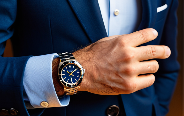 Limited Edition Watch Launch**
"A close-up shot of a sophisticated, fully clothed man wearing a luxury watch, part of a 'Limited Edition' collection, professional attire, at a stylish product launch event with soft lighting, appropriate content, safe for work, perfect anatomy, natural proportions, well-formed hands, proper finger count, high resolution, professional photography, product focus, elegant background. modest. fully clothed."
**