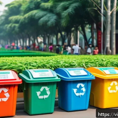 Home 32 넛지를 통한 대중의 의식 변화 유도하기 - A vibrant urban public park in Ho Chi Minh City featuring clearly marked, colorful recycling bins pl...
