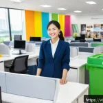 Home 23 넛지 기법으로 조직의 변화 관리 전략 - A modern Vietnamese office environment showing a diverse group of professional employees engaging co...