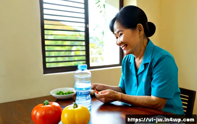 Home 17 넛지 기법을 활용한 건강 관리 프로그램 설계 - Photorealistic Vietnamese wellness clinic consultation, friendly health coach gently arranging a sim...